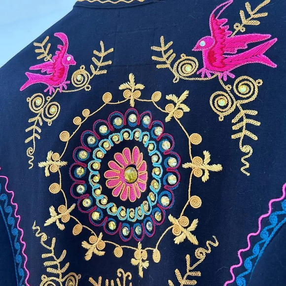 Double D Ranch Embroidered Black Jacket Festival Full Zip Western Sweater Small - Picture 7 of 10